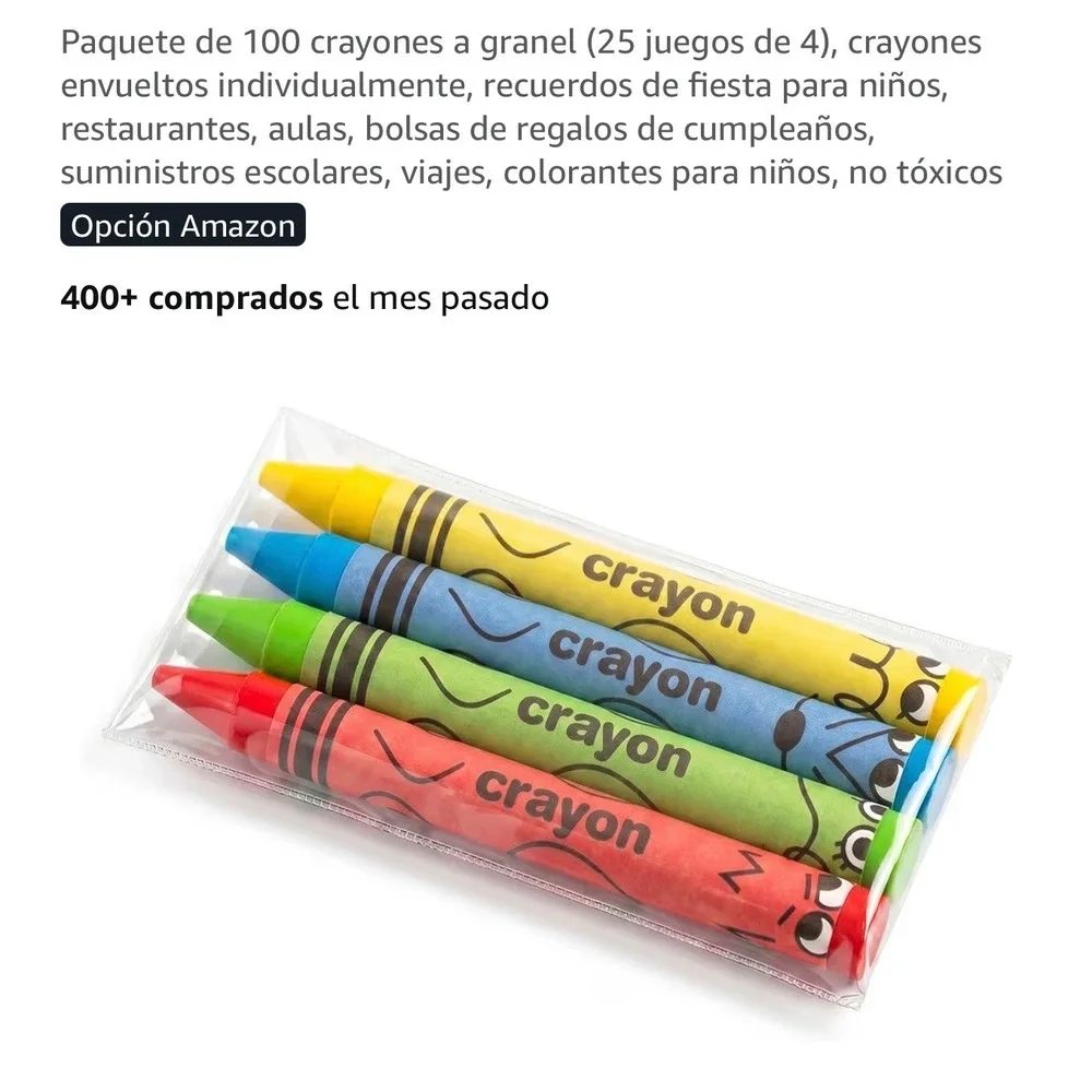 Bulk Crayons 100 Count 25 Packs of 4 Non-Toxic Party Favors School Supplies